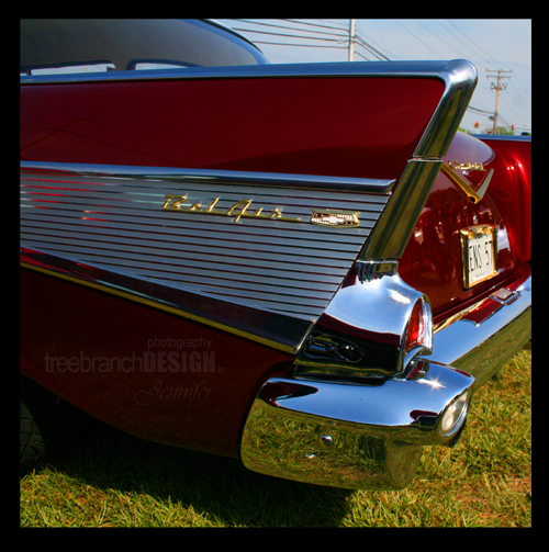 photograph of a vintage car Bel Air with gold trim